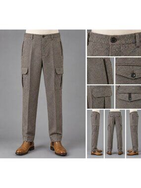Orvis Signature Collection Donegal Tweed Wool Cargo Pants Mens 32 Brown Fleck